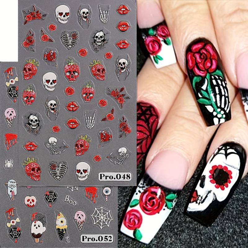 2 Sheets Halloween Nail Art Stickers Decals Self Adhesive