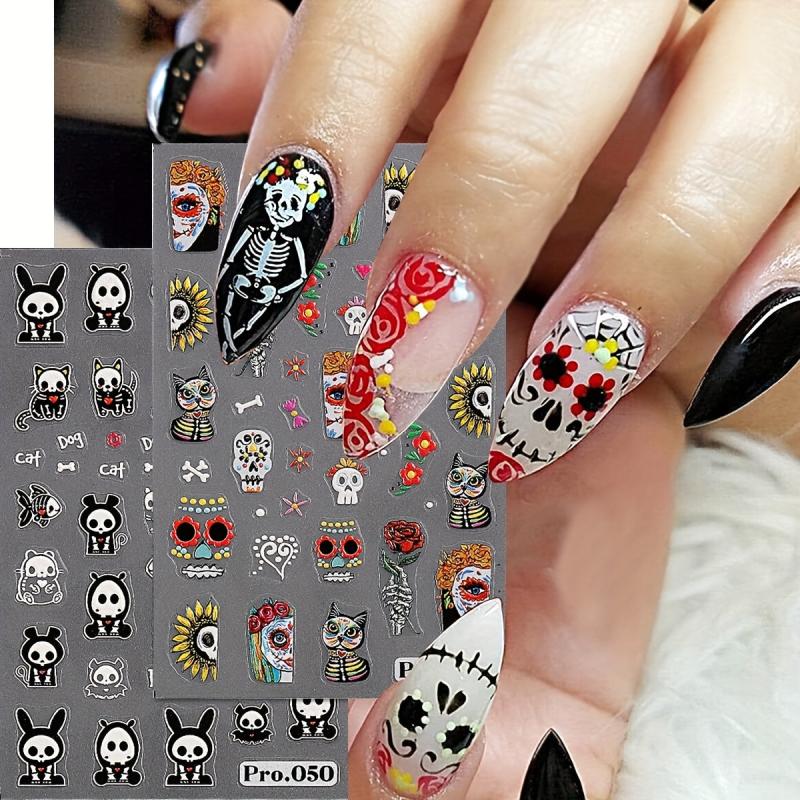 2 Sheets Halloween Nail Art Stickers Decals Self Adhesive