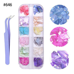 3D Holo Seashell Nail Art Decorations w/ Natural Abalone Slices & Sequins