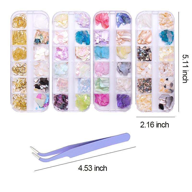 3D Holo Seashell Nail Art Decorations w/ Natural Abalone Slices & Sequins