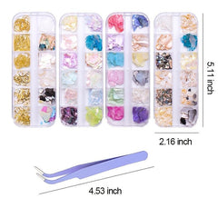 3D Holo Seashell Nail Art Decorations w/ Natural Abalone Slices & Sequins