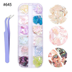 3D Holo Seashell Nail Art Decorations w/ Natural Abalone Slices & Sequins
