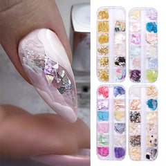 3D Holo Seashell Nail Art Decorations w/ Natural Abalone Slices & Sequins