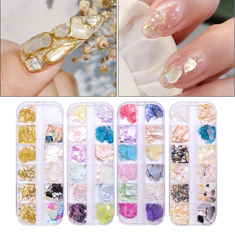3D Holo Seashell Nail Art Decorations w/ Natural Abalone Slices & Sequins