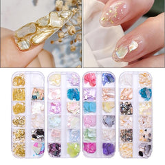 3D Holo Seashell Nail Art Decorations w/ Natural Abalone Slices & Sequins