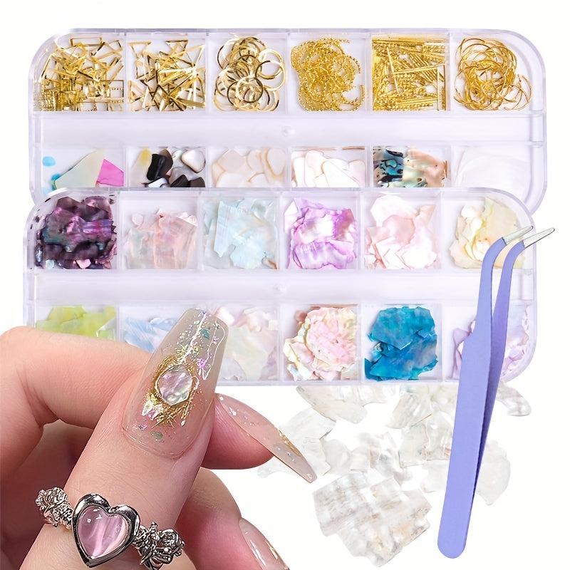 3D Holo Seashell Nail Art Decorations w/ Natural Abalone Slices & Sequins