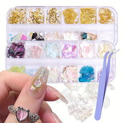 3D Holo Seashell Nail Art Decorations w/ Natural Abalone Slices & Sequins