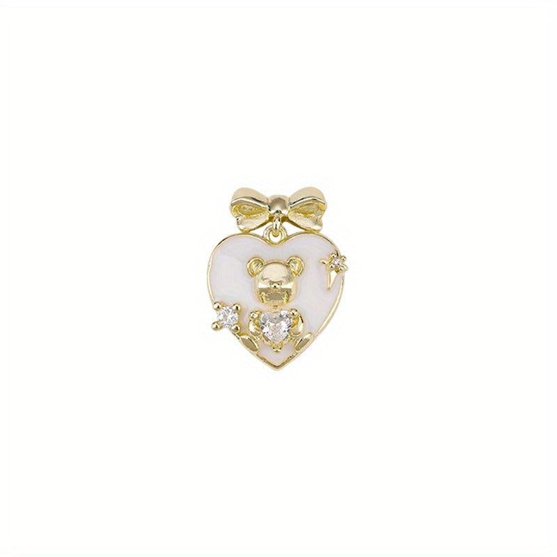 Alloy Bow Heart Bear Nail Charms 3D Metal Alloy Zircon Bow Heart Nail Rhinestone