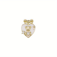 Alloy Bow Heart Bear Nail Charms 3D Metal Alloy Zircon Bow Heart Nail Rhinestone