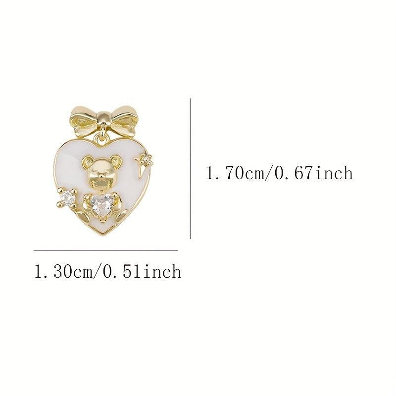 Alloy Bow Heart Bear Nail Charms 3D Metal Alloy Zircon Bow Heart Nail Rhinestone