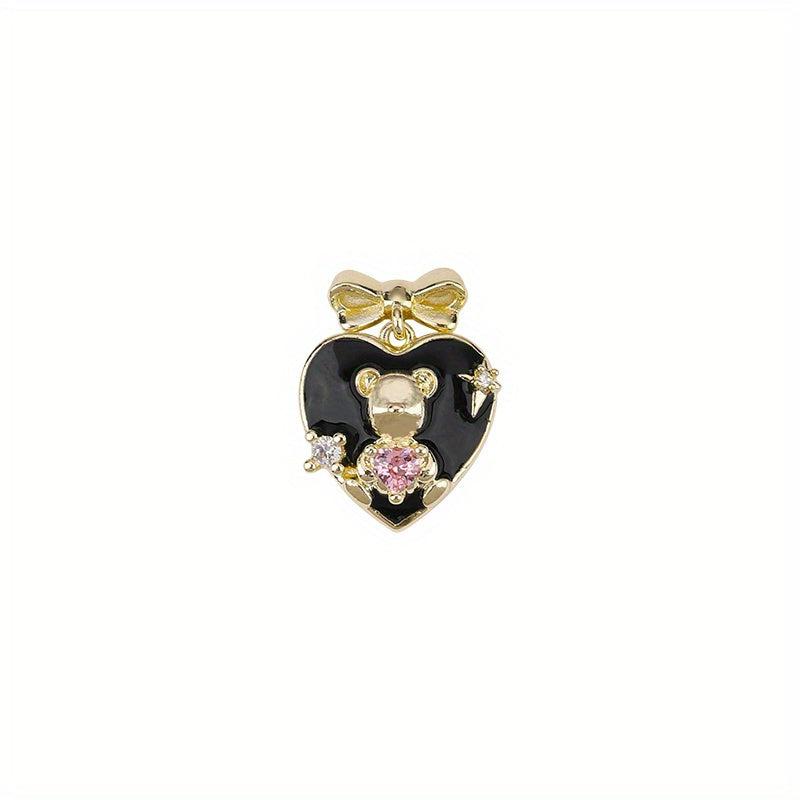 Alloy Bow Heart Bear Nail Charms 3D Metal Alloy Zircon Bow Heart Nail Rhinestone