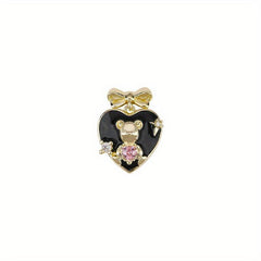 Alloy Bow Heart Bear Nail Charms 3D Metal Alloy Zircon Bow Heart Nail Rhinestone