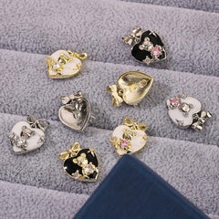 Alloy Bow Heart Bear Nail Charms 3D Metal Alloy Zircon Bow Heart Nail Rhinestone