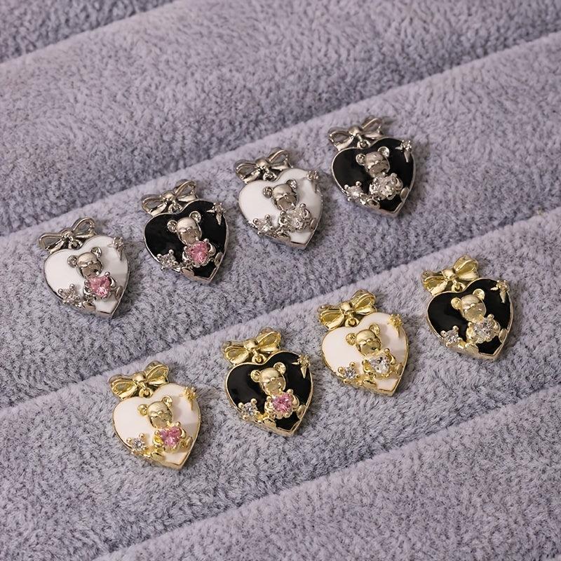 Alloy Bow Heart Bear Nail Charms 3D Metal Alloy Zircon Bow Heart Nail Rhinestone