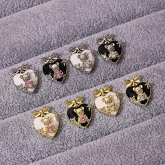 Alloy Bow Heart Bear Nail Charms 3D Metal Alloy Zircon Bow Heart Nail Rhinestone