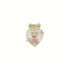Alloy Bow Heart Bear Nail Charms 3D Metal Alloy Zircon Bow Heart Nail Rhinestone