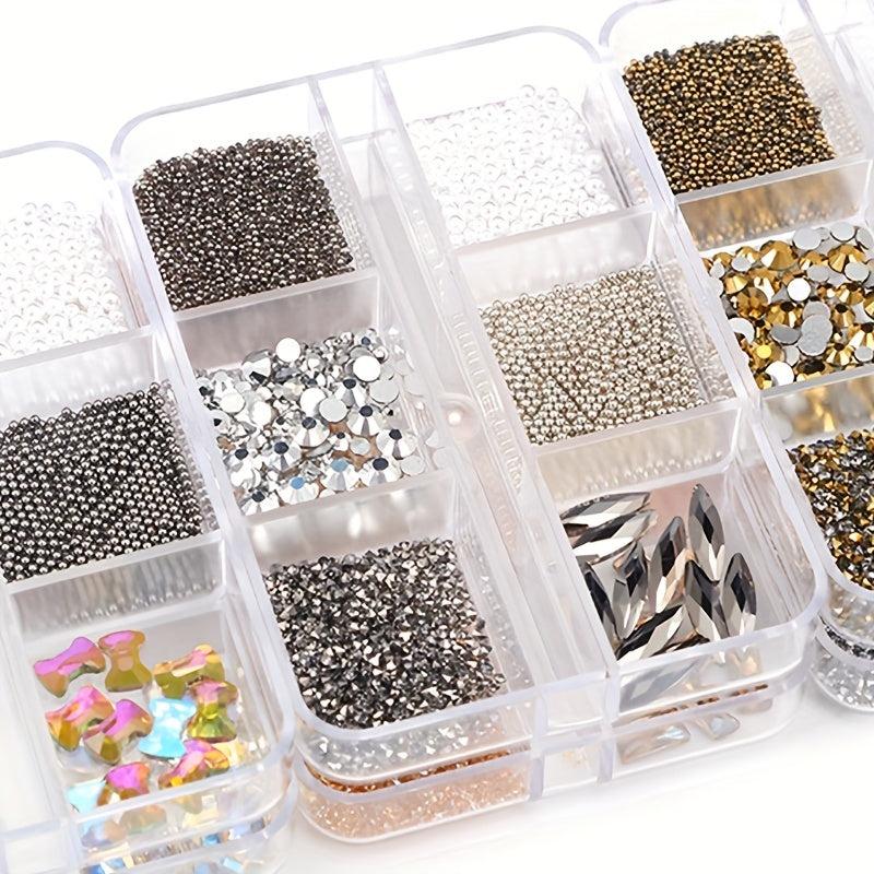 6 Grids Boxed Mixed Nail Art Charms Flash Crystal AB Glass Rhinestone Jewelry