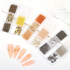 6 Grids Boxed Mixed Nail Art Charms Flash Crystal AB Glass Rhinestone Jewelry