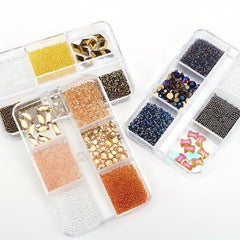 6 Grids Boxed Mixed Nail Art Charms Flash Crystal AB Glass Rhinestone Jewelry