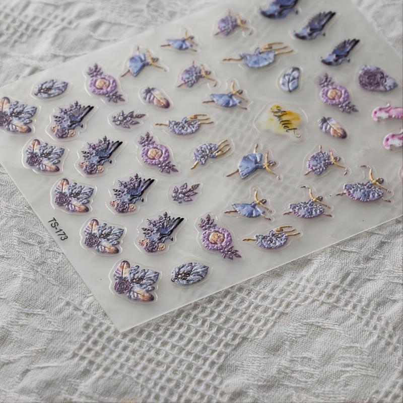 5D Embossed Dancing Girl Bird Plant Nail Stickers Nail Decal