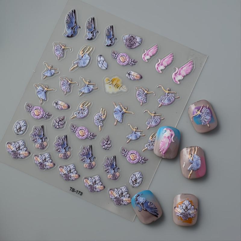 5D Embossed Dancing Girl Bird Plant Nail Stickers Nail Decal