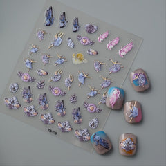 5D Embossed Dancing Girl Bird Plant Nail Stickers Nail Decal