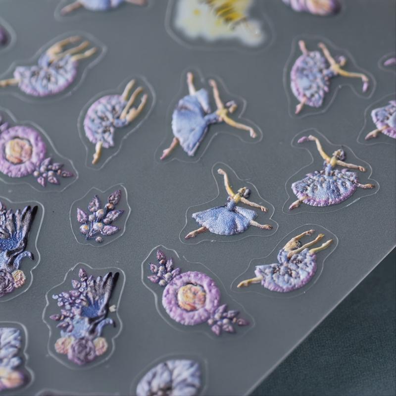 5D Embossed Dancing Girl Bird Plant Nail Stickers Nail Decal