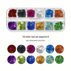 12 Colors Glitter Nail Sequins For Christmas And Fall 3D Nail Art Flakes