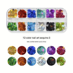 12 Colors Glitter Nail Sequins For Christmas And Fall 3D Nail Art Flakes