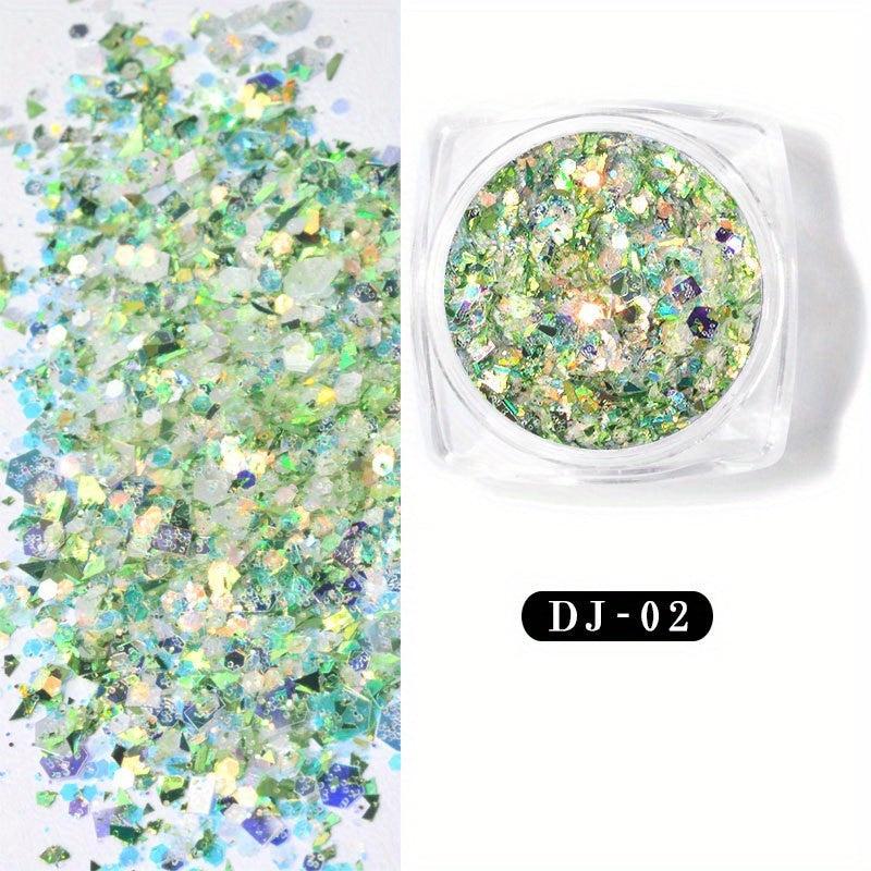 Holographic Nail Glitter Sequins Fluorescent 3D Sparkly Nail Art Stickers