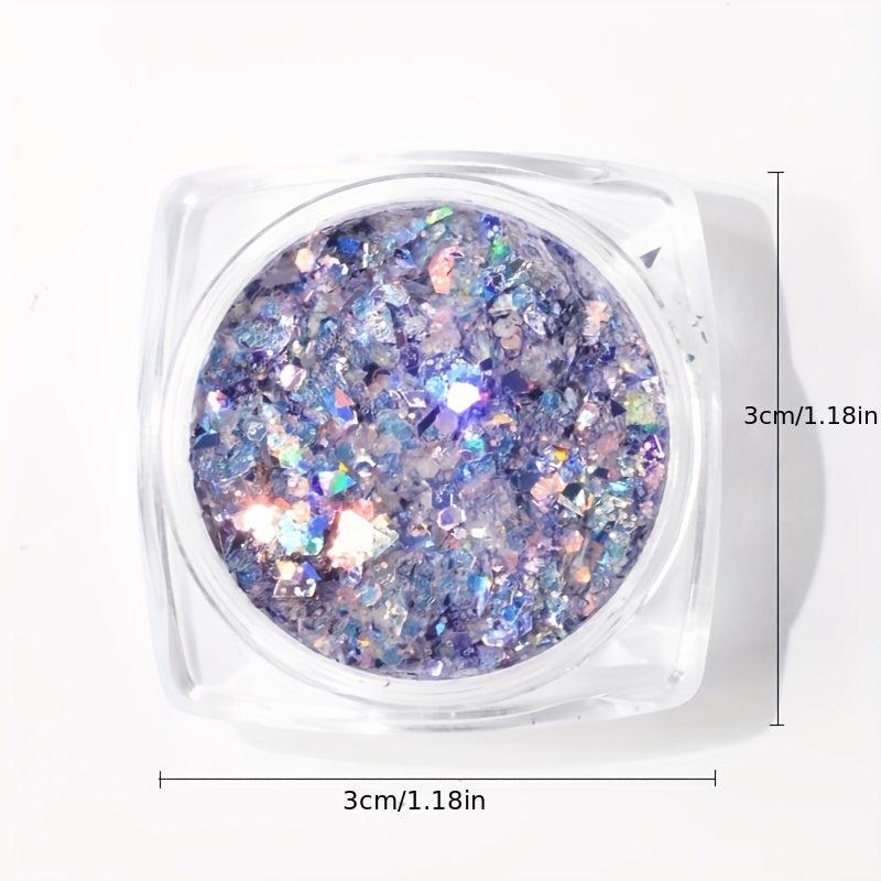 Holographic Nail Glitter Sequins Fluorescent 3D Sparkly Nail Art Stickers