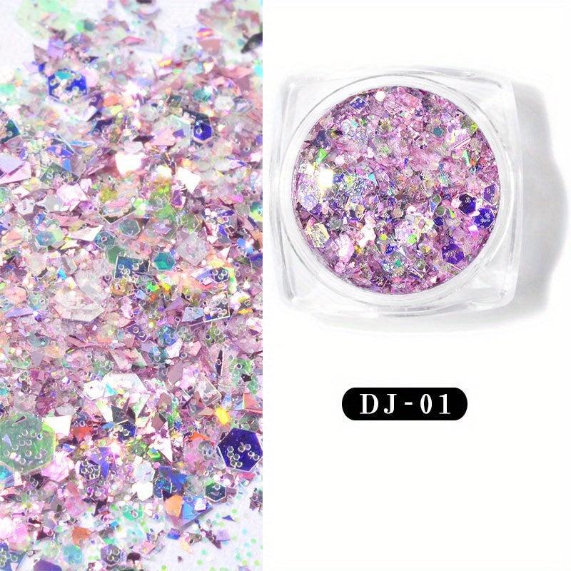 Holographic Nail Glitter Sequins Fluorescent 3D Sparkly Nail Art Stickers