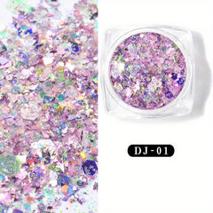 Holographic Nail Glitter Sequins Fluorescent 3D Sparkly Nail Art Stickers