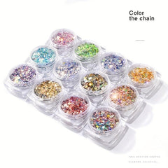 Holographic Nail Glitter Sequins Fluorescent 3D Sparkly Nail Art Stickers