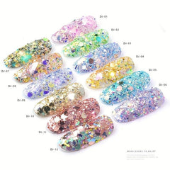 Holographic Nail Glitter Sequins Fluorescent 3D Sparkly Nail Art Stickers
