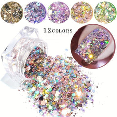 Holographic Nail Glitter Sequins Fluorescent 3D Sparkly Nail Art Stickers