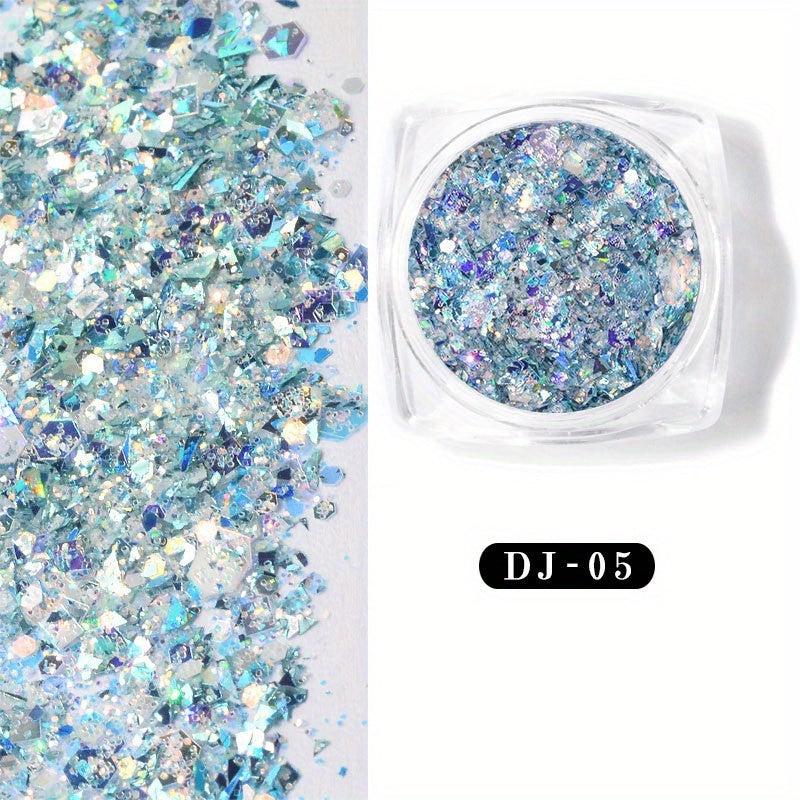 Holographic Nail Glitter Sequins Fluorescent 3D Sparkly Nail Art Stickers