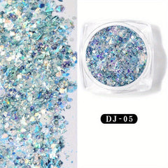 Holographic Nail Glitter Sequins Fluorescent 3D Sparkly Nail Art Stickers