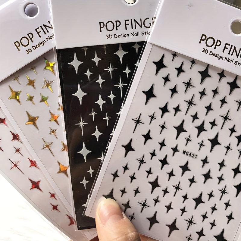 3D Laser Nail Decals Self Adhesive English Letter Nail Art Stickers