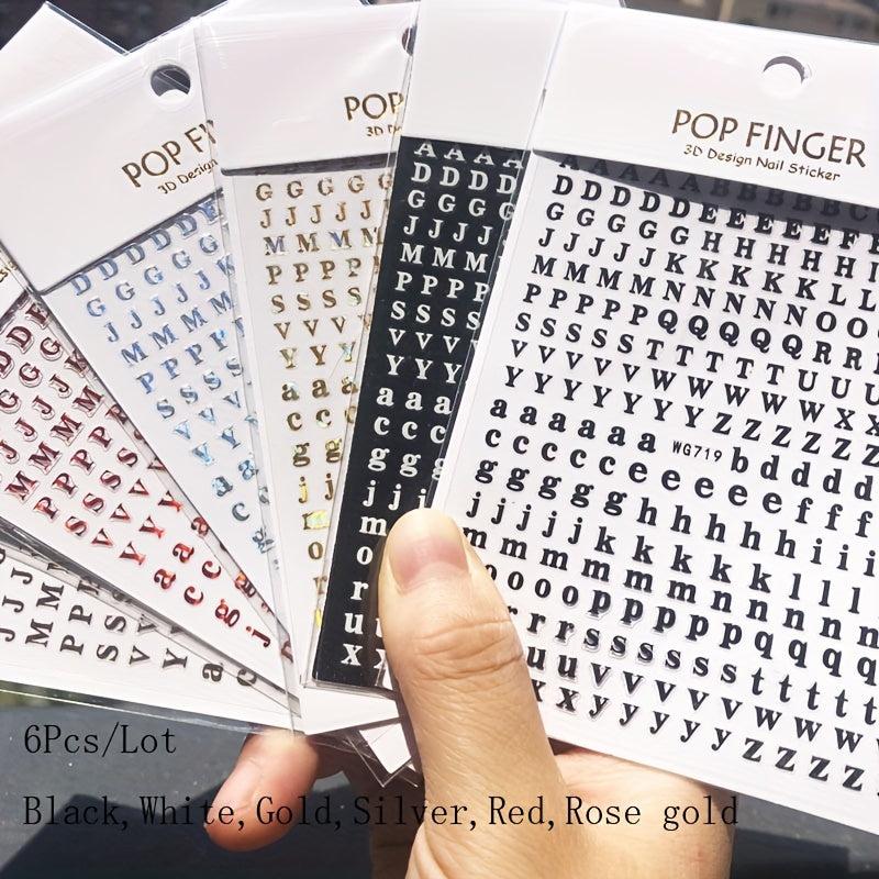 3D Laser Nail Decals Self Adhesive English Letter Nail Art Stickers