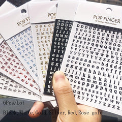 3D Laser Nail Decals Self Adhesive English Letter Nail Art Stickers