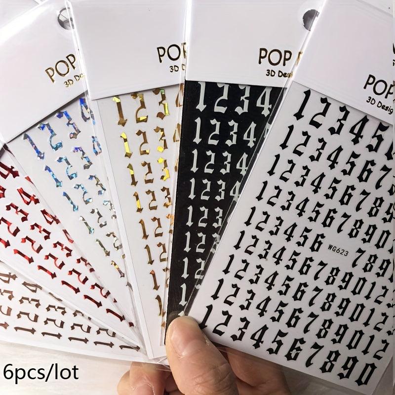 3D Laser Nail Decals Self Adhesive English Letter Nail Art Stickers