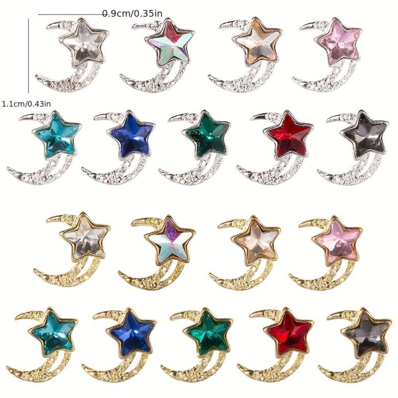 Alloy Moon Star Nail Charms with Rhinestones DIY Nail Art