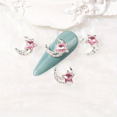 Alloy Moon Star Nail Charms with Rhinestones DIY Nail Art