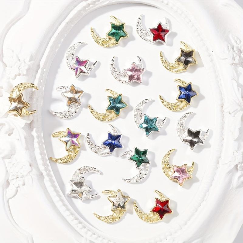 Alloy Moon Star Nail Charms with Rhinestones DIY Nail Art