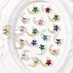 Alloy Moon Star Nail Charms with Rhinestones DIY Nail Art