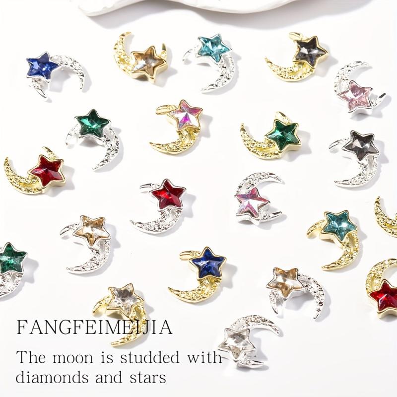 Alloy Moon Star Nail Charms with Rhinestones DIY Nail Art
