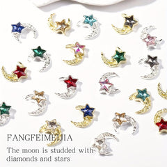 Alloy Moon Star Nail Charms with Rhinestones DIY Nail Art