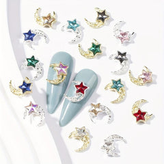 Alloy Moon Star Nail Charms with Rhinestones DIY Nail Art