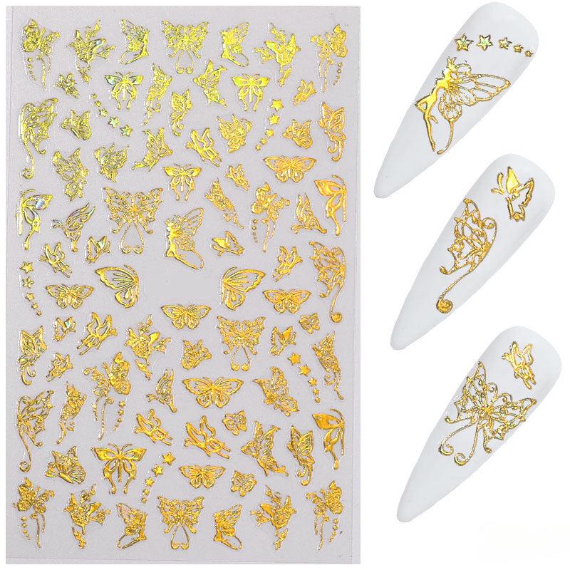 2 Sheets Butterfly Nail Art Stickers Self Adhesive Decals For DIY Or Nail Salons
